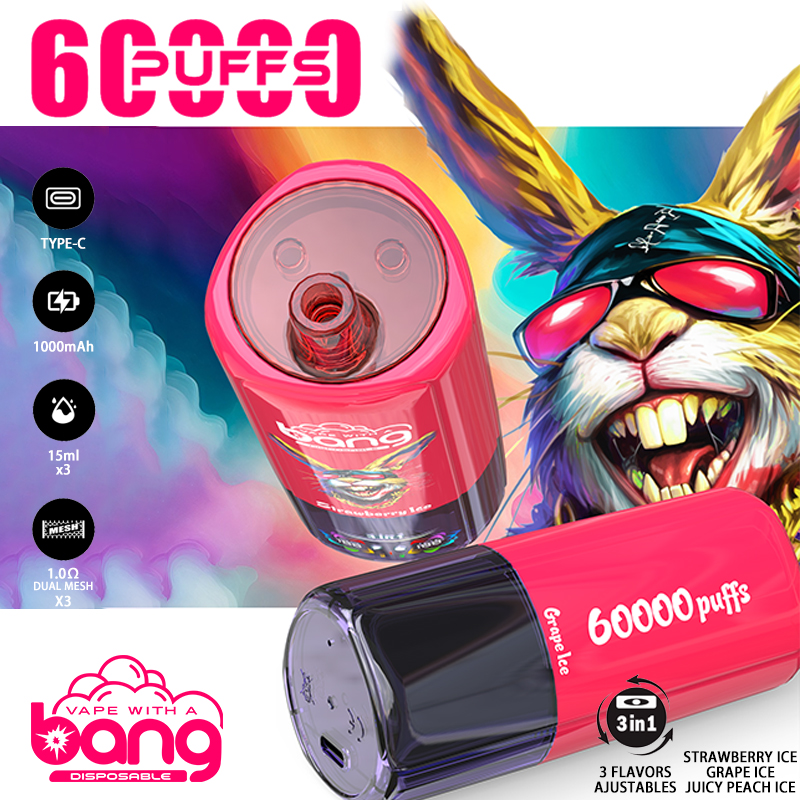 New Style Bang Triple 60000 Puffs 3-in-1 Disposable Vape 60k Triple Flavor Adjustable E Cigarette Wholesale Price