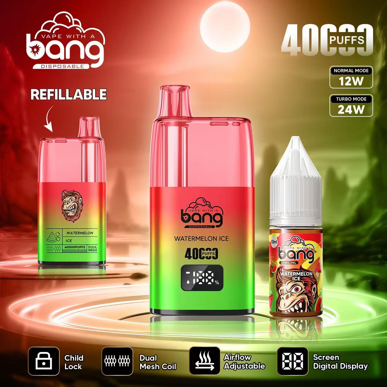 New style attack Bang40000puffs Disposable electronic cigarette reusable Screen Digital Display