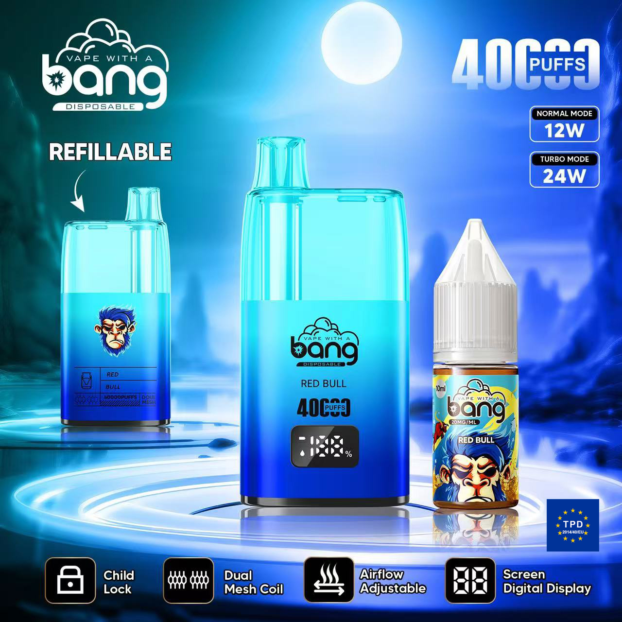 New Style Bang 40000puffs TPD Certificate Disposable Electronic Cigarette Refillable Screen Digital Display