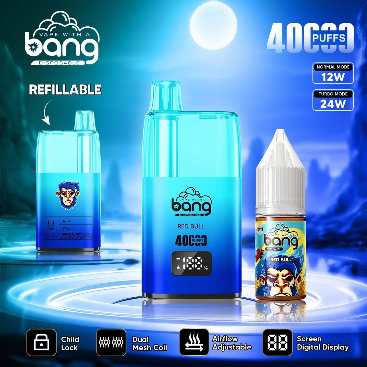 New style attack Bang40000puffs Disposable electronic cigarette reusable Screen Digital Display