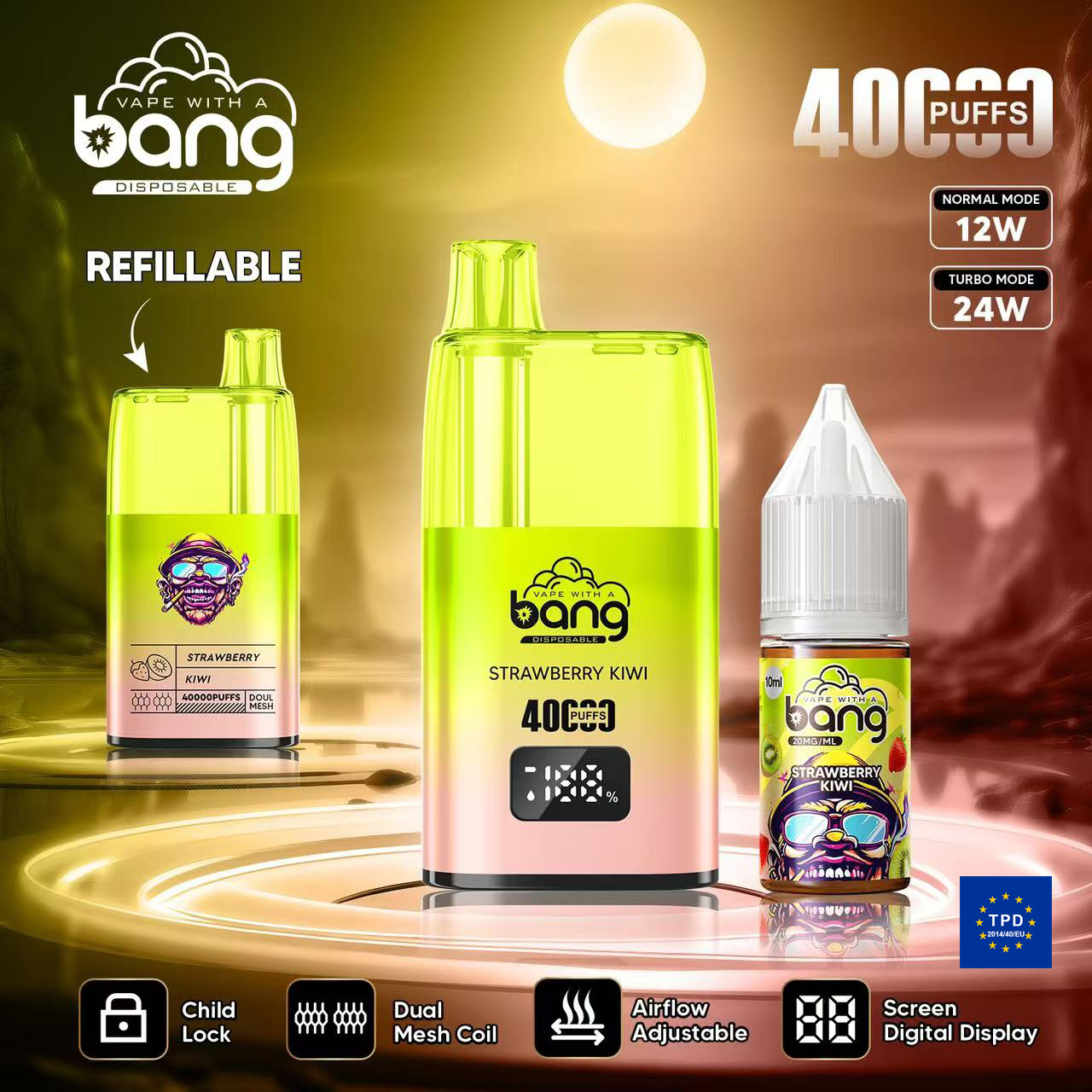 New Style Bang 40000puffs TPD Certificate Disposable Electronic Cigarette Refillable Screen Digital Display