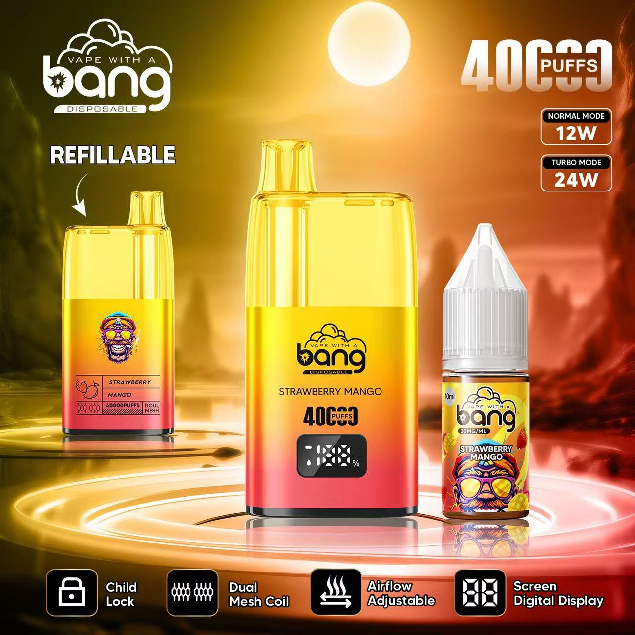 New style attack Bang40000puffs Disposable electronic cigarette reusable Screen Digital Display