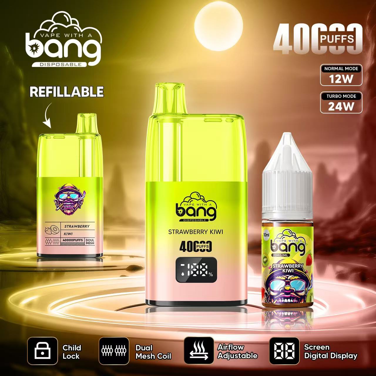 New style attack Bang40000puffs Disposable electronic cigarette reusable Screen Digital Display