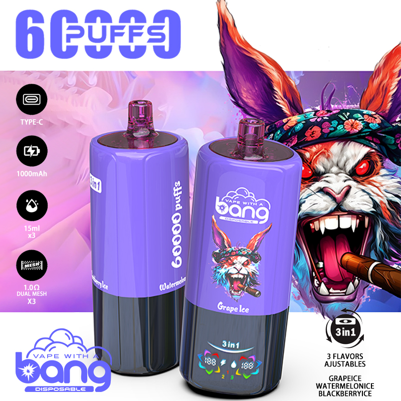 New Style Bang Triple 60000 Puffs 3-in-1 Disposable Vape 60k Triple Flavor Adjustable E Cigarette Wholesale Price