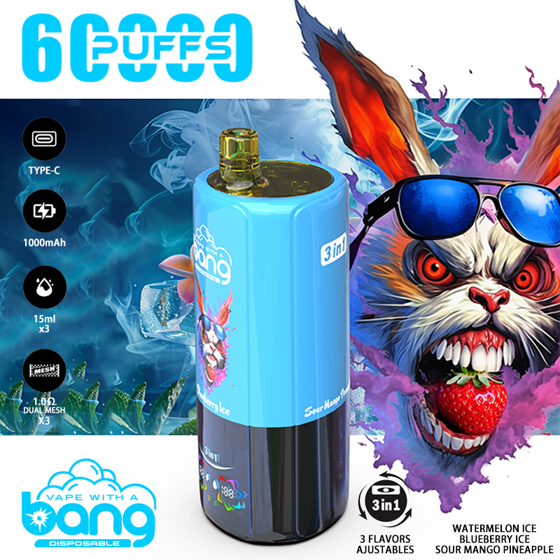 New Style Bang Triple 60000 Puffs 3-in-1 Disposable Vape 60k Triple Flavor Adjustable E Cigarette Wholesale Price